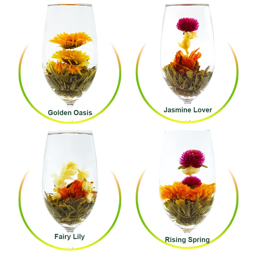 Tearelae Blooming Tea Flowers - 12pcs Individually Sealed Flowering Balls - Hand-Tied Natural Green Tea Leaves & Edible Flowers - Gifts For Lovers