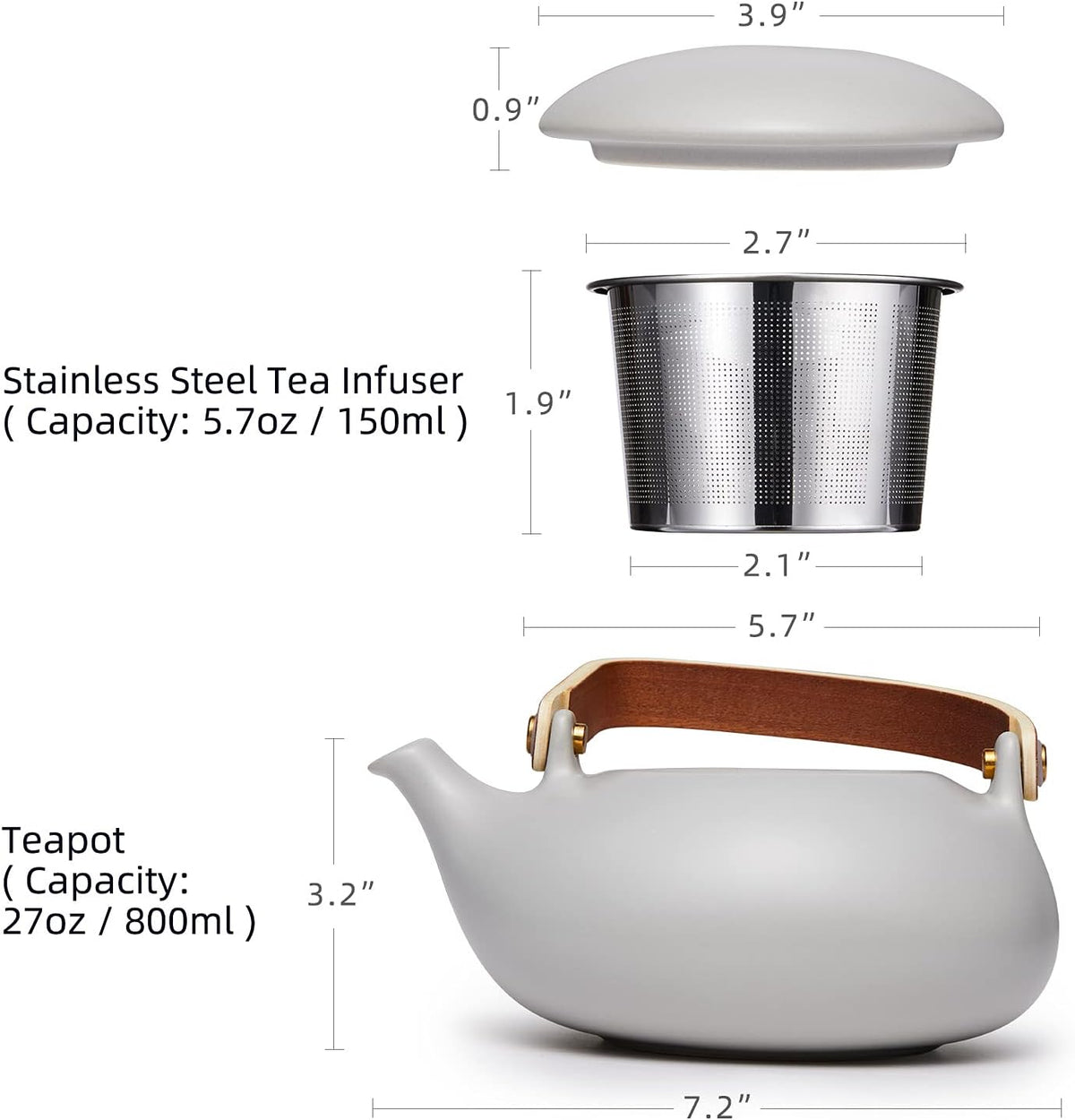 Zens Vintage Japanese Teapot with Strainer, 27oz Matte Ceramic Loose Leaf Teapot with Infuser