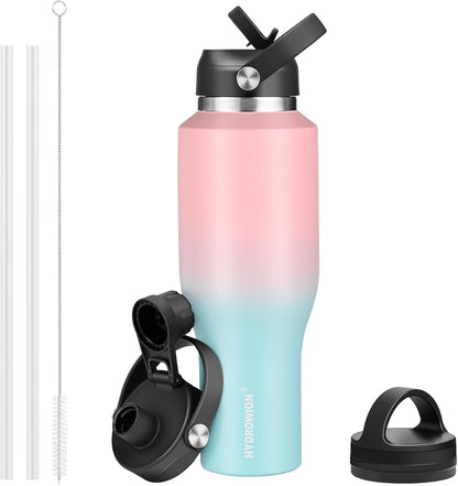 Hydrowion Vacuum Insulated Water Bottle, 40 oz Water Bottle fits in Car Cup Holder (Cold 48 hrs, Hot 24 hrs),Insulated Drinking Bottle with Straw Lid