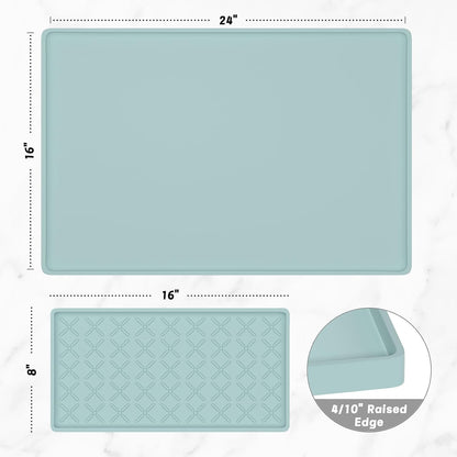 Rnivvi Silicone Coffee Mat, 16" x 24" Waterproof Raised Edge Coffee Bar Mats for Espresso Machine Station Accessories, Heat Resistant Detachable Dish Drying Pad for Kitchen Counter, Shadow Green