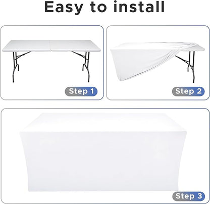 Nasitos White Fitted Table Covers for 5 Foot Tables - 60 x 30 Inch - 2 Pack Stretch Spandex Rectangle Table Clothes, Fabric Tablecloths for Parties, Trade Show, Craft Show, Birthday