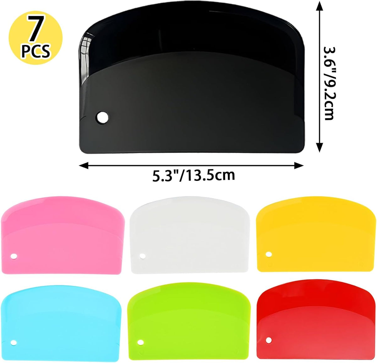 7PCS Dough Scraper Set, Plastic Bench Scraper, Multipurpose Bowl Scraper for Kitchen, Baking, Cake, Bread, Pizza, Pastry