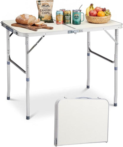Outvita 3ft Portable Folding Camping Table, Outdoor Waterproof Adjustable Height Table, Aluminum Lightweight Suitcase Foldable Table for Picnic BBQ Beach Dining