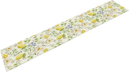 Vintage Lemon Blossom Table Runner Seasonal Spring Summer Floral Farmhouse Dining Table Decoration for Home Holiday Party Dresser Kitchen Cabin Restaurant Wedding Decor 13×70in