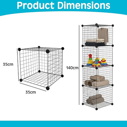 ECHOKRAFTS Wire Cube Storage Organizer, Stackable Closet Storage Basket, 4 Cube Organizer for Closet, Bedroom, Office Stackable Storage Bins, Space Saving Wire Cube Organizer
