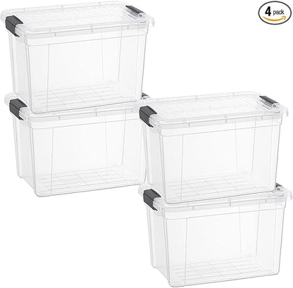 Superio Small Storage Bins with Lids- 4 Pack, 4.75 Qt Clear Boxes for Organizing, Stackable Plastic Containers- BPA Free, Non-Toxic, Odor Free, Organizer for Home, Office, Dorm