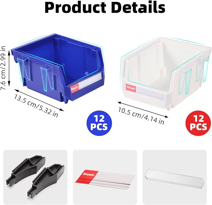 Plastic Storage Bins 24 Packs, Space-Saving Stackable Parts Bins for Garage,Tools, Small Parts Organization Bin-5x4x3 Inch (Blue & White)