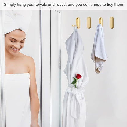 Brushed Gold foldable Towel Hooks for Bathroom 2 Pack,Wall Hooks for Hanging Heavy Duty Coat Robe Purse Foldable Hooks Storage Solution for Bathroom,Closet,Entryway,Pool and Kitchen (2, Brushed Gold)