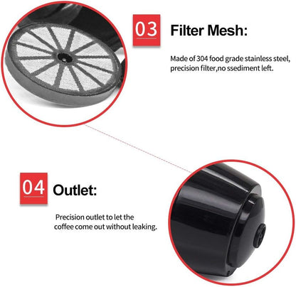 Brbhom 6 Refillable D*lce Gu*to Coffee Capsule,Reusable D*lce Gu*to Coffee Filter with Coffee Spoon,Brush (6Pcs Black)