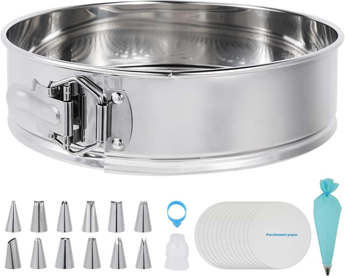 Aufind 10 Inch Springform Pan for Baking, 304 Stainless Steel Cheesecake Pan with Removable Bottom