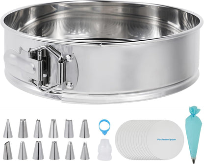 Aufind 10 Inch Springform Pan for Baking, 304 Stainless Steel Cheesecake Pan with Removable Bottom