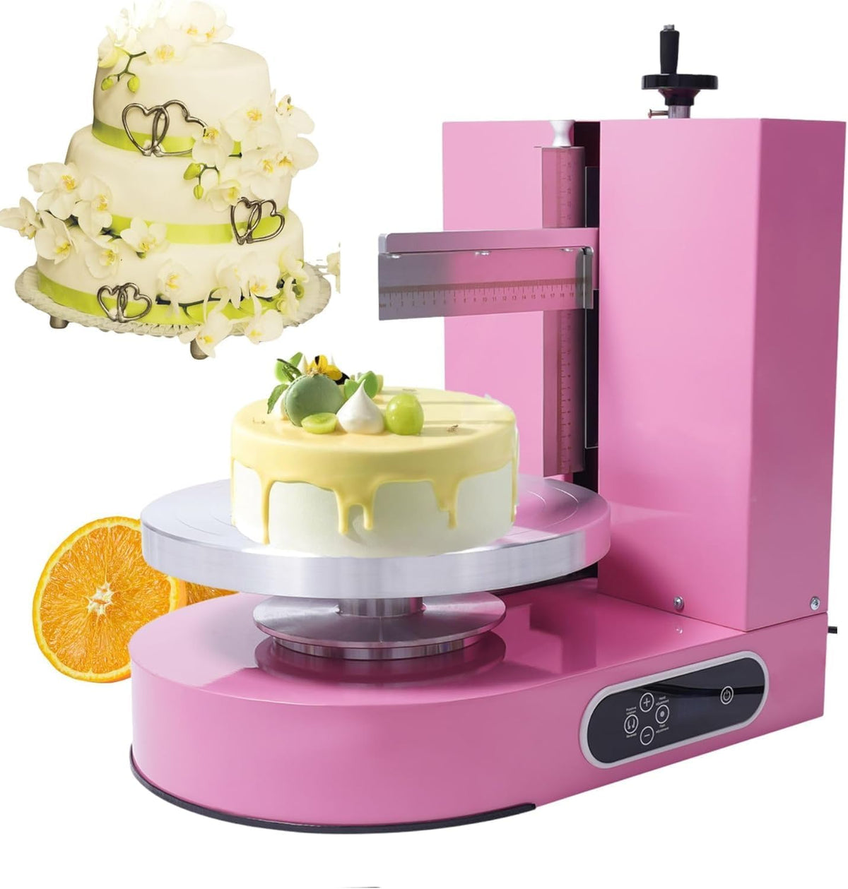 Cake Decorating Machine, Automatic Cake Cream Frosting Machine,Cake Icing Machine with Adjustable Scraper, for 4" to 12" Cake, 60-320rpm for Cake Dessert Shops, Home (Pink)