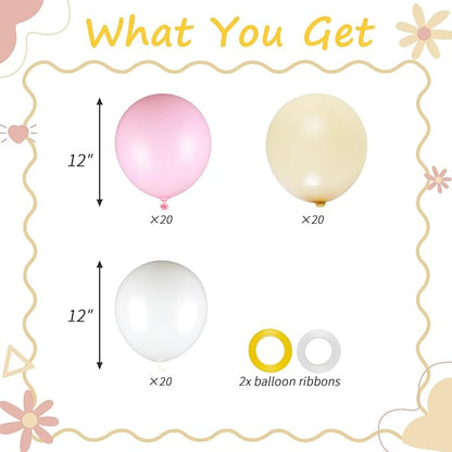 60pcs Easter Party Balloons, 12inch Macaron Pink Yellow White Latex Balloons for Easter Party Decorations, Bridal Shower, Baby Shower, Wedding Decor (With Ribbons)