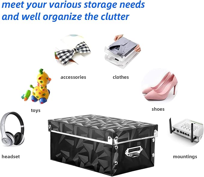 XUCHUN Foldable Storage Boxes with Lids 3 Pack Plastic Collapsible Storage Bins with Handles for Clothes, Cosmetic,Books