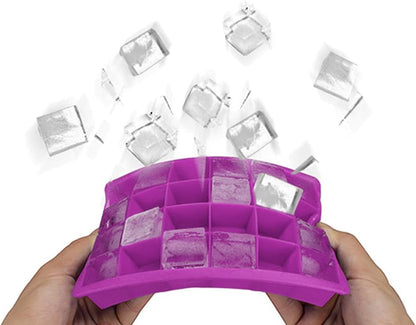 Ice Cube Tray, Silicone Square Ice Trays Easy Release Stackable Ice Cube Mold with Removable Lid, 24 Cavity (2 Pack, Purple)