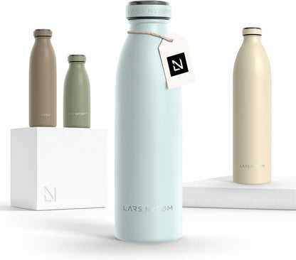LARS NYSØM Stainless Steel Insulated Water Bottle 12oz 17oz 25oz 34oz 51oz | Insulated Thermo Flask for Hot and Cold Beverages | Leakproof Drinking Bottle (Misty Blue, 17oz)