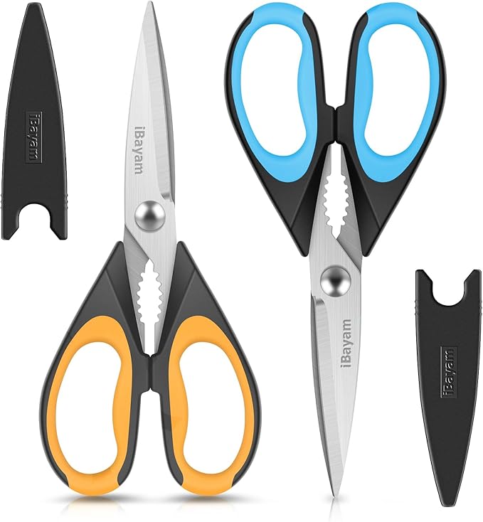 Kitchen Scissors, iBayam 2-Pack Kitchen Shears, 9 Inch Heavy Duty Dishwasher Safe Food Scissors, Multipurpose Stainless Steel Sharp Cooking for Kitchen, Chicken, Poultry, Fish, Meat, Herbs