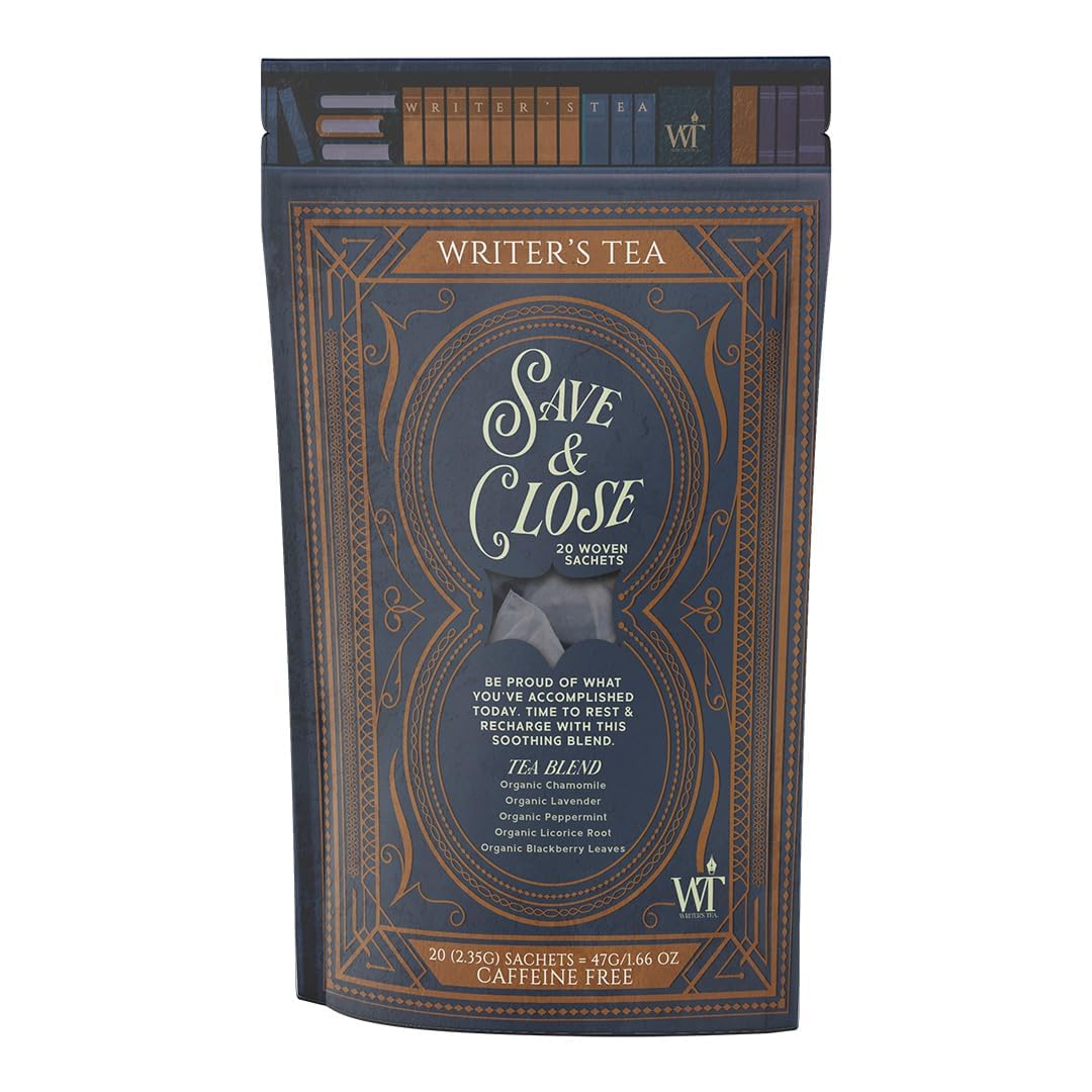 Writer's Tea Save & Close - Nighttime Tea - Chamomile, Lavender, Peppermint, Licorice Root, and Blackberry Leaves Tea Blend - Caffeine Free