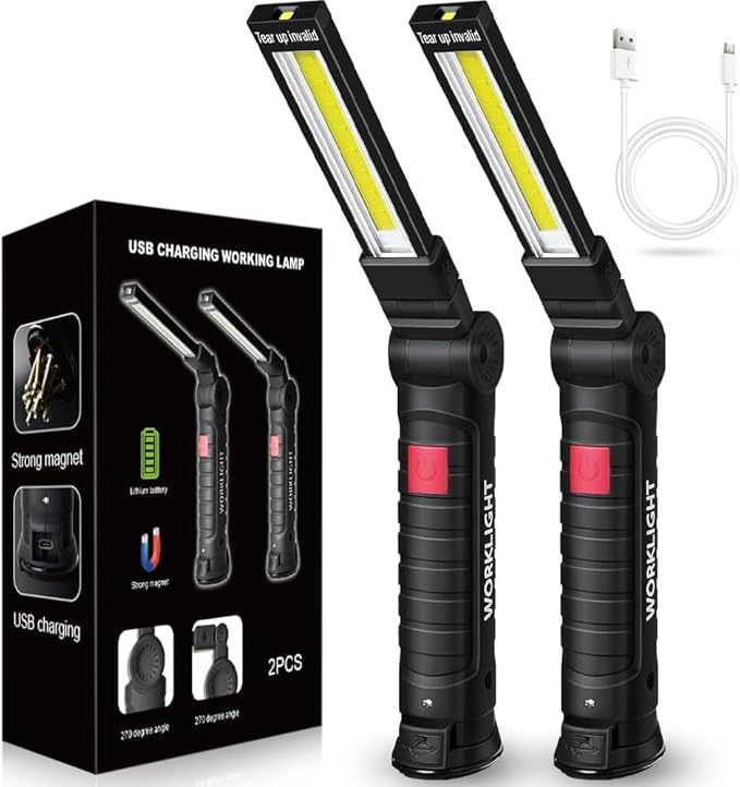 Tool Fathers Day Dad Gifts for Men Him Husband, LED Rechargeable Work Light for Mechanic with Magnetic Base Hook, Grill Light Inspection Flashlight 5 Modes 360° Rotate Car Repair Emergency Birthday