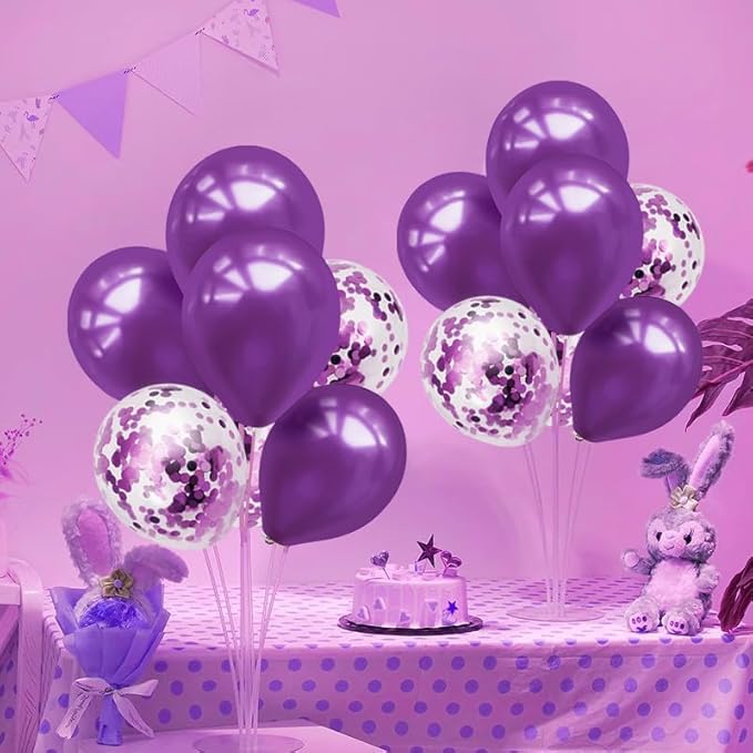 ZJDHPTY Purple Party Decorations,4 Set Balloon Stand with Pump and Purple Balloons for Birthday Mother's Day Wedding Anniversary Halloween New Year Graduation Decorations 2026