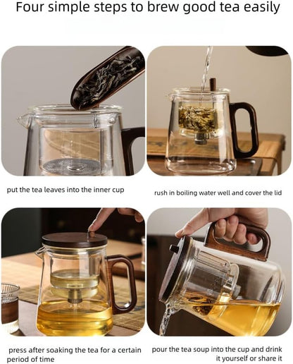 Glass Teapot with Removable Infuser, Loose Leaf Tea Brewing (Half circle shaped handle)