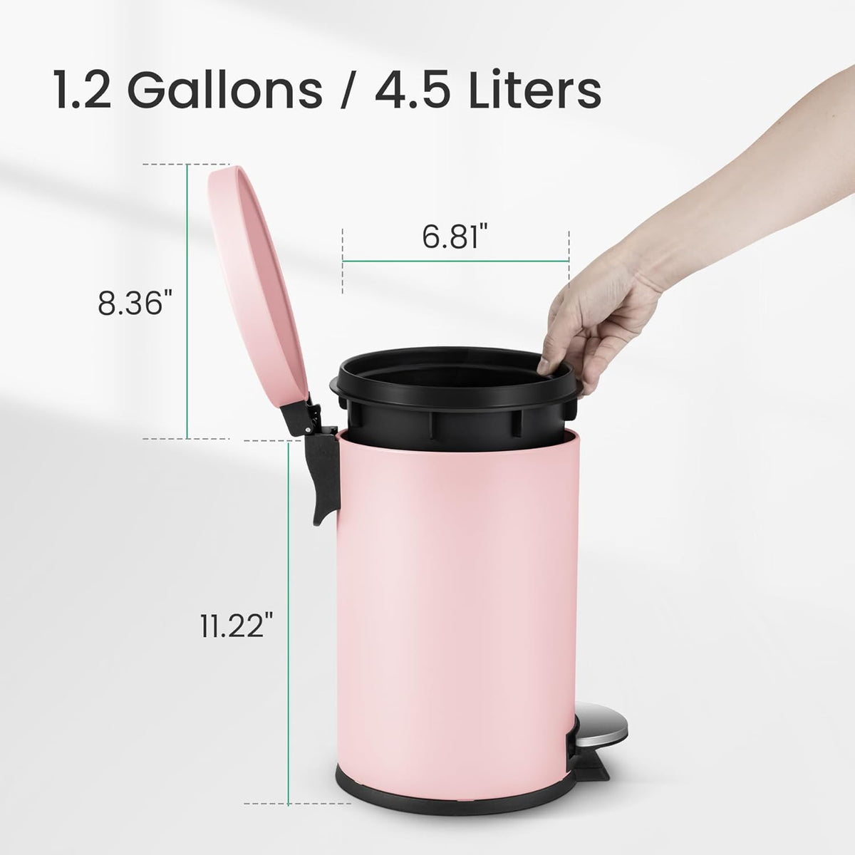 Cesun 1.2 Gallons Small Pink Trash Can, Bathroom Garbage Can with Lid and Foot Pedal, Mini Round Wastebasket for Bathroom, Bedroom, Office, 4.5 Liters / 1.2 Gallons, Pink