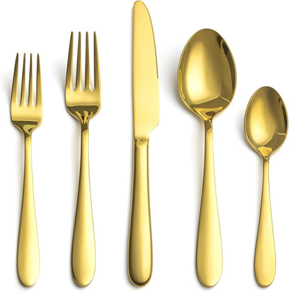 40 Piece Gold Silverware Set Service for 8, EIUBUIE Premium Stainless Steel Gold flatware Cutlery Sets, Mirror Polished Modern Kitchen Eating Utensils Sets Include Spoons Forks Knives