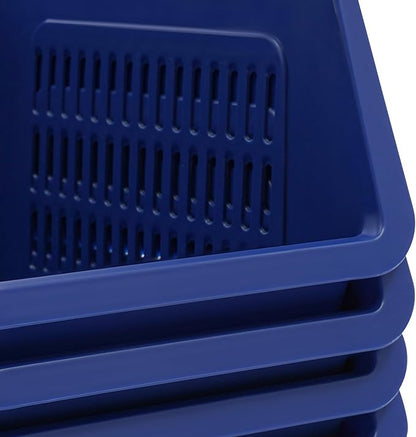 4-Pack Stackable Storage Baskets with 2 Wheels, Large Capacity 38.58 lbs Stackable Storage Bins Open Front, Space Saving Home Organization for Kitchen Bedroom Office (Blue, 9.5*13.4*29.9 in)
