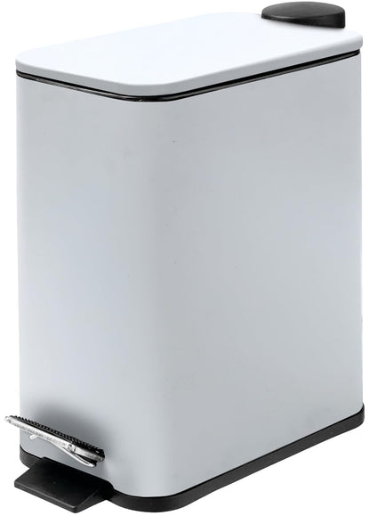 Stainless Steel Small Trash Can with Lid & Step Pedal - 6 Liters/1.6 Gallon Soft Close Garbage Can with Removeable Inner Bucket - Trash Cans for Bathroom, Bedroom, Kitchen & Office (White)