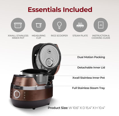 CUCKOO CRP-JHR0609F 6-Cup (Uncooked) / 12-Cup (Cooked) Induction Heating Pressure Rice Cooker with Nonstick Inner Pot, 16 Menu Options, Fuzzy Logic Tech, 3 Voice Guide, Auto Clean (Copper/Black)