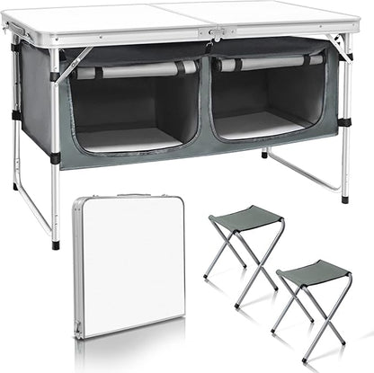 CampLand Outdoor Folding Table Aluminum Lightweight Height Adjustable with Storage Organizer for BBQ, Party, Camping
