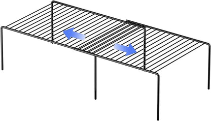 Redrubbit Cabinet Storage Shelf Rack, 8 Piece Expandable Metal Rustproof Kitchen Counter and Cabinet Shelf, Storage Rack Organizer Space Saver for Kitchen, Fridge, Cabinet, Bathroom, Black, Set of 4