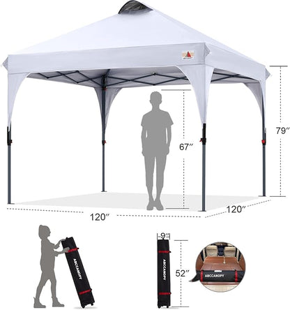 ABCCANOPY Outdoor Pop up Canopy Tent, 10x10 Instant Portable Canopy for Camping, Beach, Backyard, Snow White