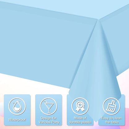 16 Pack Light Blue Plastic Tablecloth for Rectangle Tables, Premium Decorative Baby Blue Disposable Table Cloths for Parties, Rectangle Party Table Cover for Birthday Wedding Baby Shower, 54x108 Inch