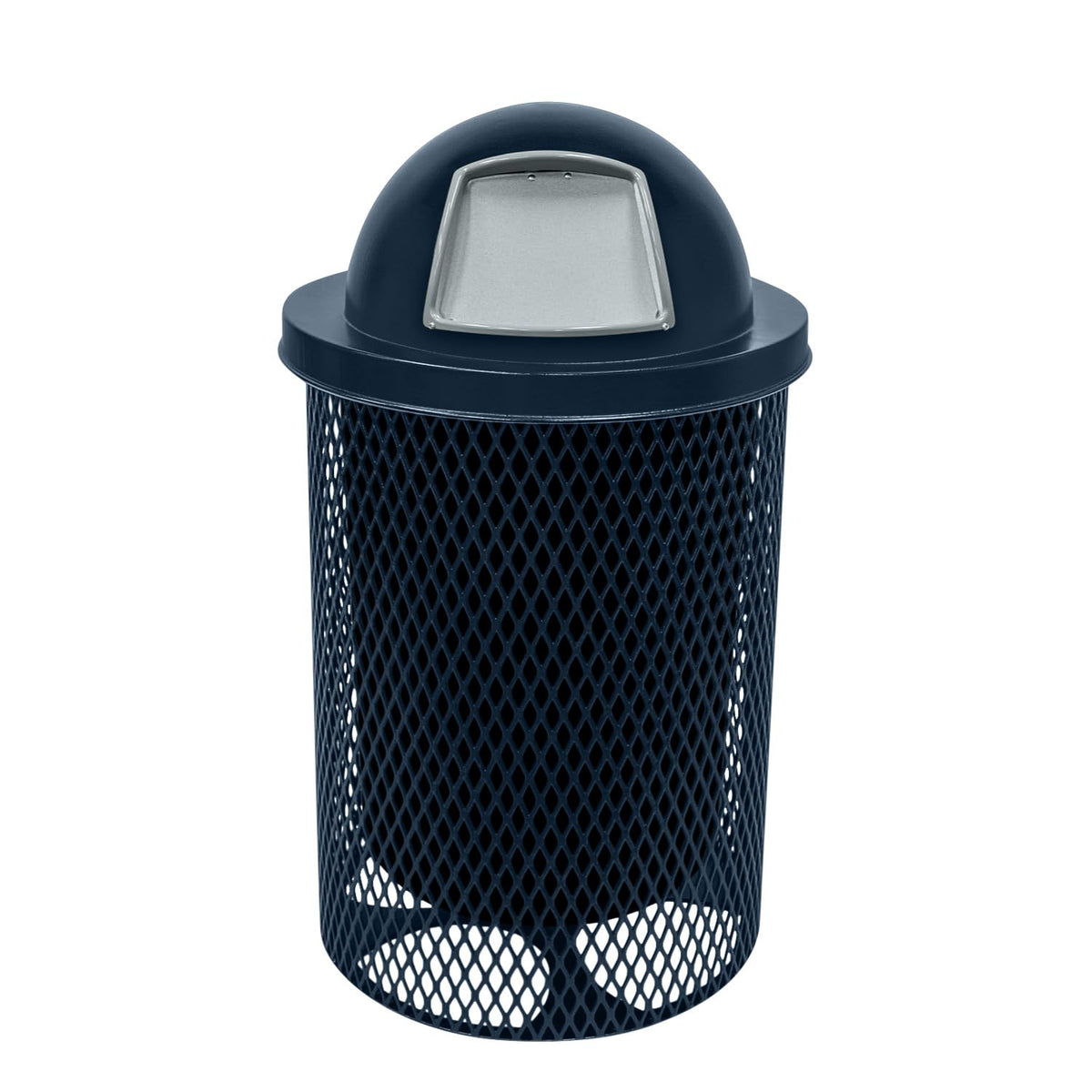 COATEDOUTDOORFURNITURE RDT-DBL Heavy Duty 32 Gallon Round Trash Receptacle, Liner Included, Dark Blue with Black Dome, Made in America