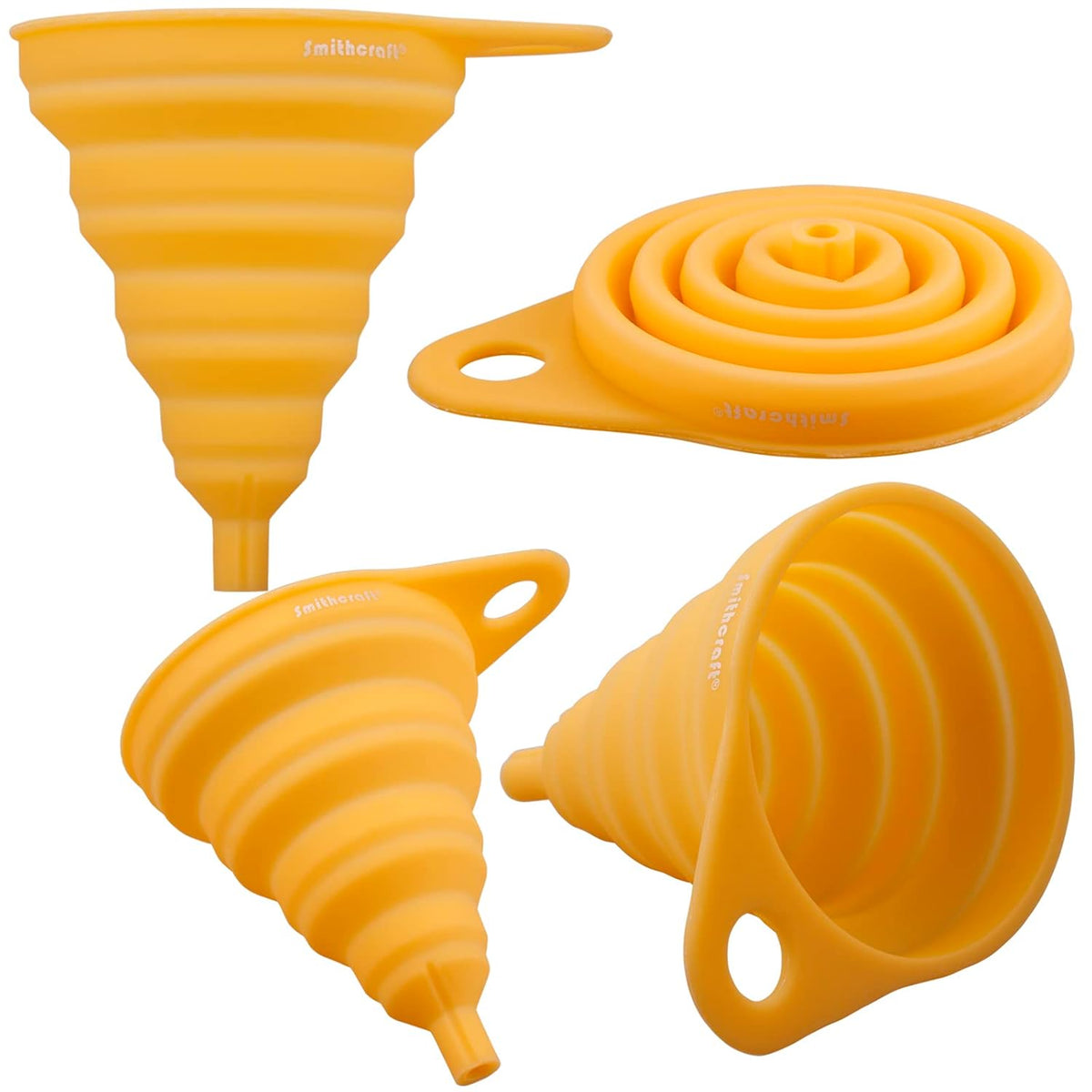 Smithcraft Funnel Set 4, Silicone Funnels for Kitchen, Collapsible Funnels for Water Bottle, Liquid Transfer Folding Camping Funnel with Narrow and Wide Mouth