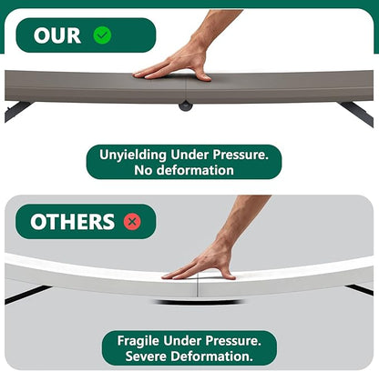 Folding Table, 4FT Foldable Picnic Table with Carrying Handle, Heavy Duty Fold-in-Half Portable Table for Weddings, Camping, RV Travel, Parties, BBQs, and Indoor Use, Easy to Fold and Store, Khaki
