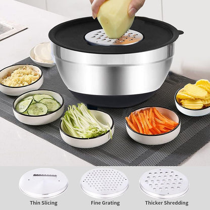 Mixing Bowls Set with Airtight Lids, 20PCS Stainless Steel, Nesting Bowls with 3 Grater Attachments & Non-Slip Bottoms, Size7, 4, 3, 2, 1.5