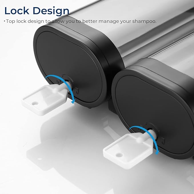 Pollock Shower Dispenser 2 Chamber No Drill Shampoo Conditioner Body Wash Dispenser for Bathroom, Large Capacity, Black