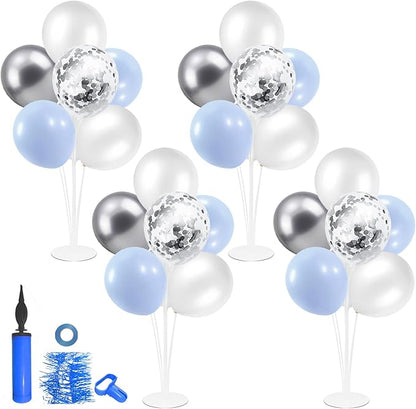 ZJDHPTY 4 Sets Balloon Stand,Light Blue Silver White Balloon Centerpieces for Birthday Baby Shower Bridal Shower Wedding Engagement Anniversary Party Decor