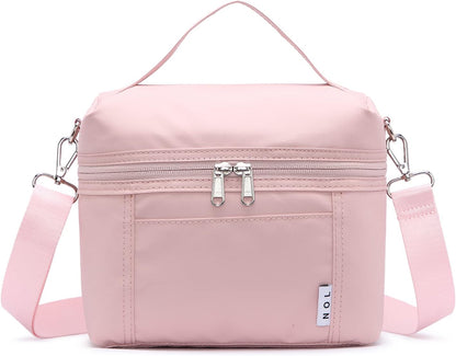 NOL Natural Organic Lifestyle Insulated Lunch Bags for Women Cooler Bag Lightweight Nylon Waterproof Lunch Box For Work (Medium, Pink)