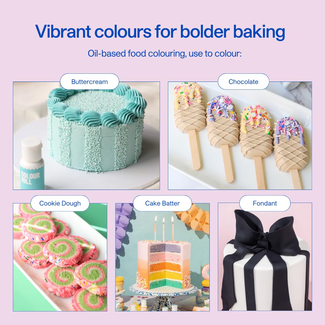 Colour Mill Pool-Party Pack Oil-Based Food Coloring, 20 Milliliters Each of 6 Colors: Candy, Mint, Purple, Sky Blue