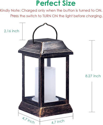 TomCare Solar Lights Metal Flickering Flame Solar Lantern Outdoor Hanging Lanterns Lighting Heavy Duty Solar Powered Waterproof LED Flame Lights for Patio Garden Christmas Decorations, 4 Pack (Bronze)