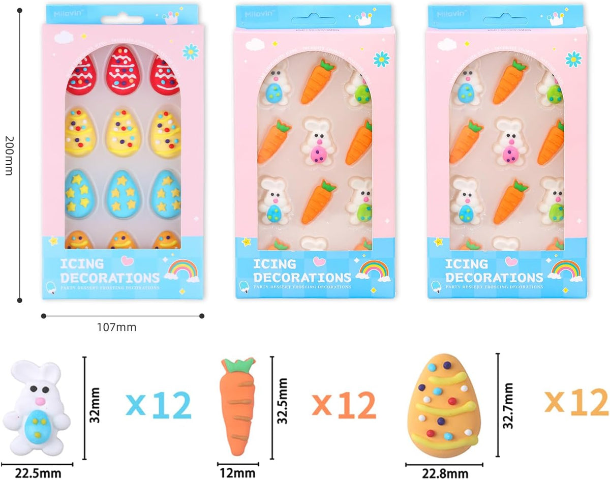 Edible Easter Cake Decorations for Cake Decorating, Carrot Cake Decorations, Bunny Cupcake Toppers for Easter Theme Cake, Macarons, Cookies, Waffles