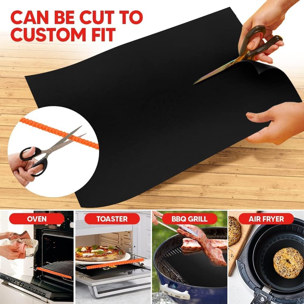 Oven Liners for Bottom of Oven 17"x 25" and Silicone Rack Guards Orange 22"