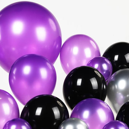 Black dark purple and Silver Balloon Garland Arch Kit 130Pcs with dark purple and Silver Stars, Graduation Certificate Graduation Cap GRAD Letters Mylar Balloons for 2025 kpop Prom Decorations