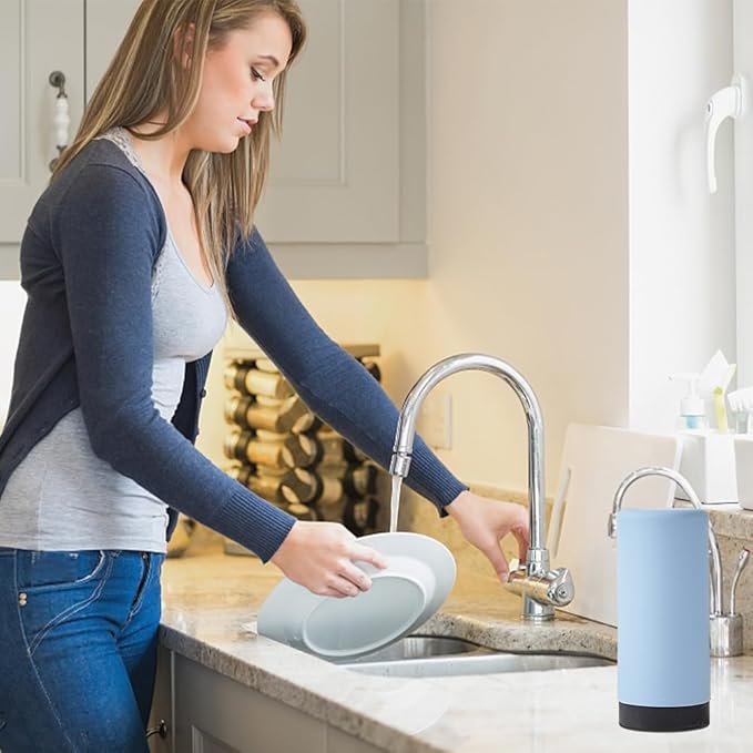 Soap Dispenser Dish Soap Holder for Kitchen Sink 8 oz Round Refillable Foaming Soaps Dispenser Shampoo and Conditioner Bottles Watertight Silicone Squeeze Bottle for Bathroom(Color:Blue)