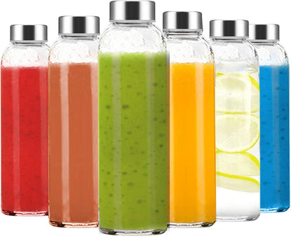 24 oz Clear Glass Bottles with Lids, Reusable Glass Water Bottles with Stainless Steel Cap for Juicing, Refrigerator,100% Leak Proof, BPA Free