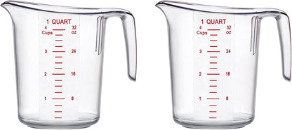 Amazing Abby - Melissa - 32-Ounce Plastic Measuring Pitcher (2-Pack), 4-Cup (1-Quart) Food-Grade Measuring Jug, Unbreakable, Stackable, Dishwasher-Safe, Great for Oil, Vinegar, Flour, and More