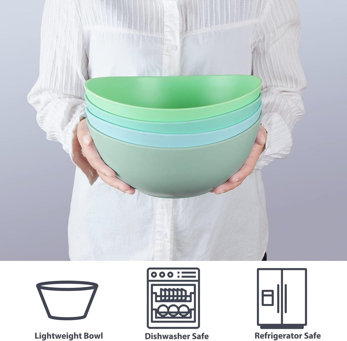 9.6'' Serving Bowls, Bamboo Fiber Salad Bowls Set of 4, 2.6Qt/84 Ounce, Large Bowls for Kitchen,Curvy Shape Big Deep Bowl for Salad,Vegetable,Fruit